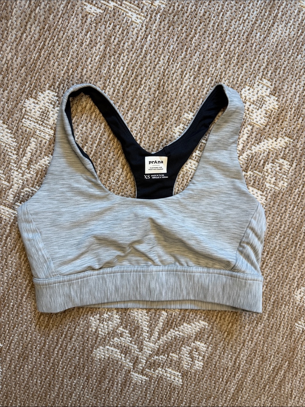 Prana Light Grey Racerback Sports Bra with Black Lining